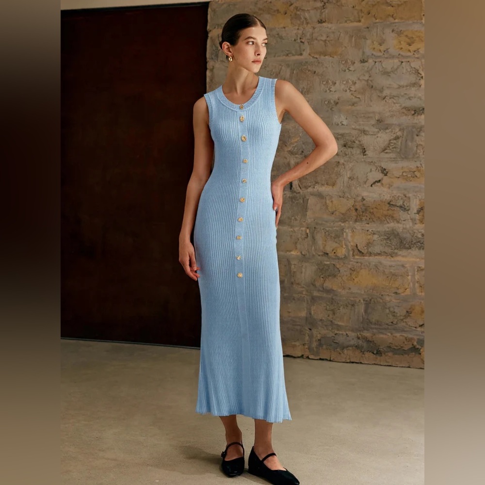 Sleeveless Button-Front Knitted Maxi Dress